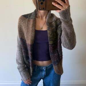 Fenn Wright Manson wool/alpaca blend chunky knit open front patchwork cardigan